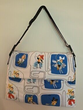 Adorable Quilted Cowboy Print Crossbody Bag Or Laptop Bag with Adjustable Strap